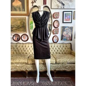 Vintage 80s Black Peplum Midi Dress Size XS/S